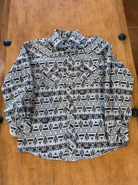 Boys Black & White Geometric Button-Down Shirt